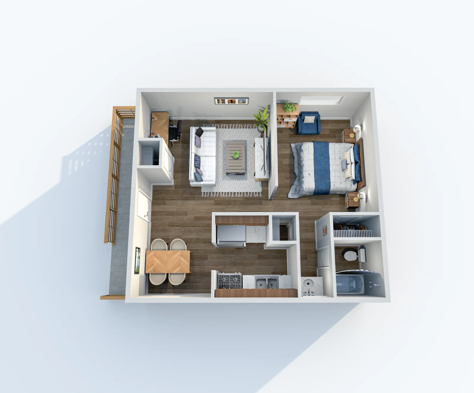 Shore House — floor plan, Plan E1 · Studio · 1 bath · 478 sq ft